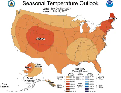 NOAA seasonal temperature outlook, issued August 12, 2025